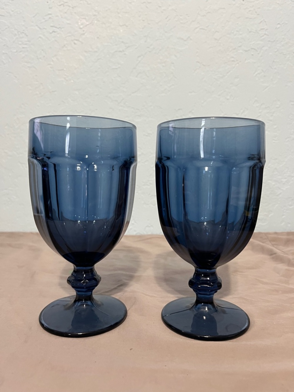 Libbey Vtg Duratuff Gibraltar Goblet Tumbler Dusky Blue 12oz USA 7" Set of 2